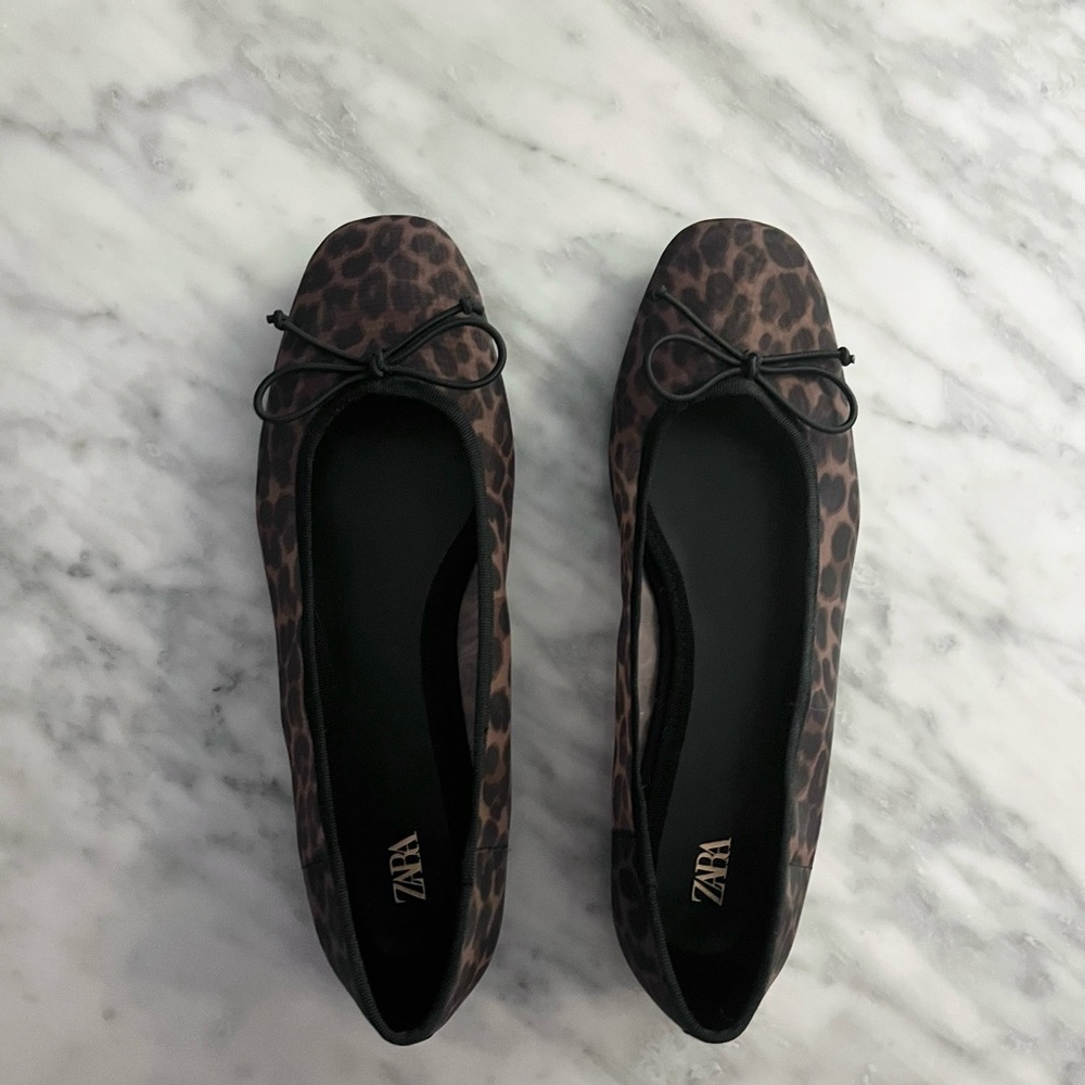 Zara Leopard print mesh ballet flats
